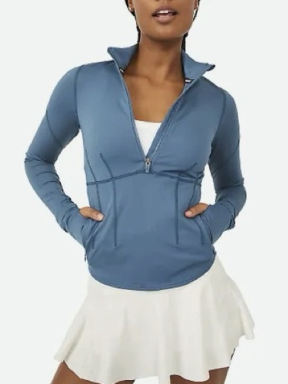 FP Movement Run the Course Quarter-Zip Active Top in High Tide • Size Medium - Picture 7 of 11